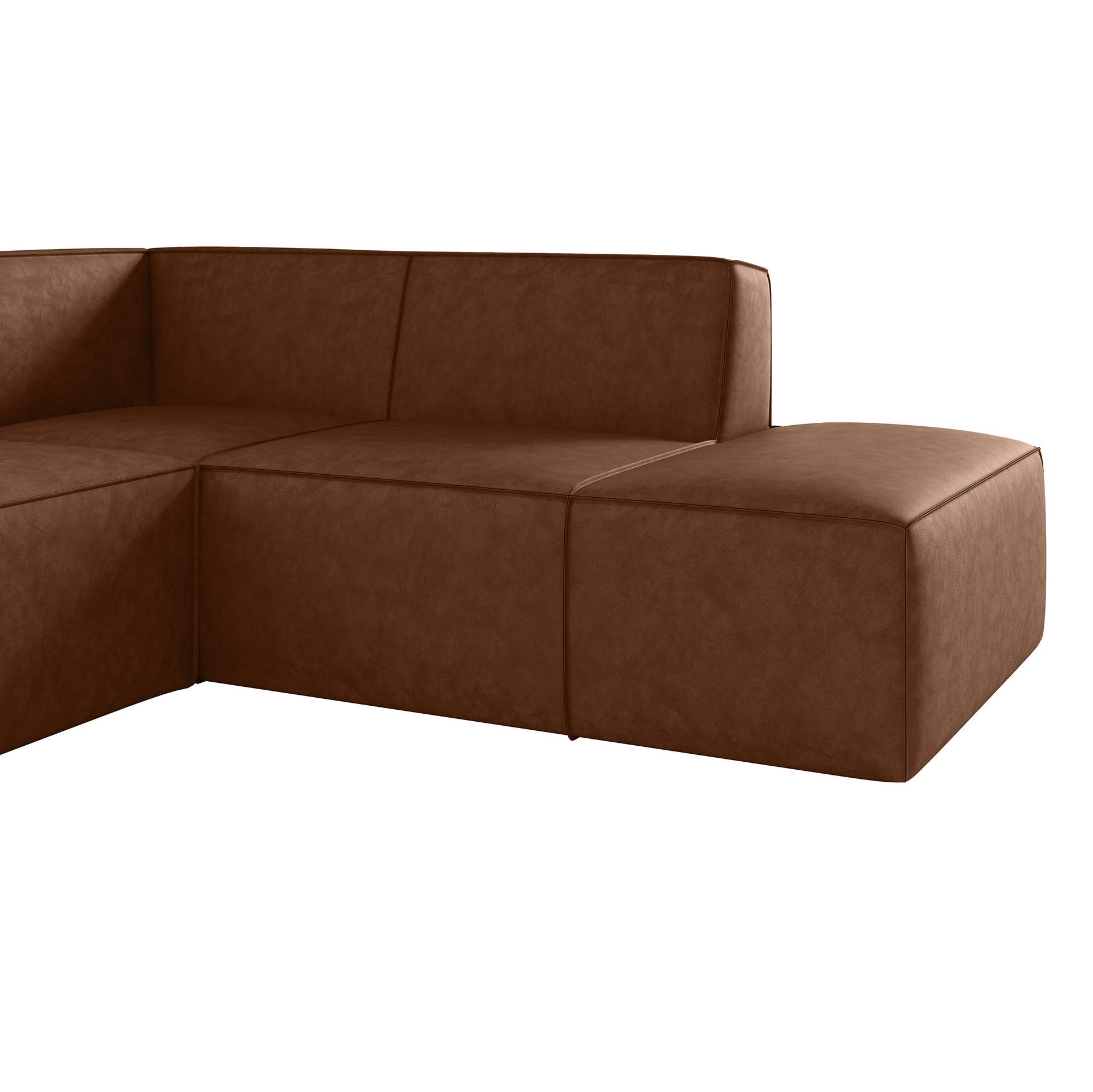 Monet - Hoekbank 4-zits met chaise longue - Kunstleer cognac - Rechts