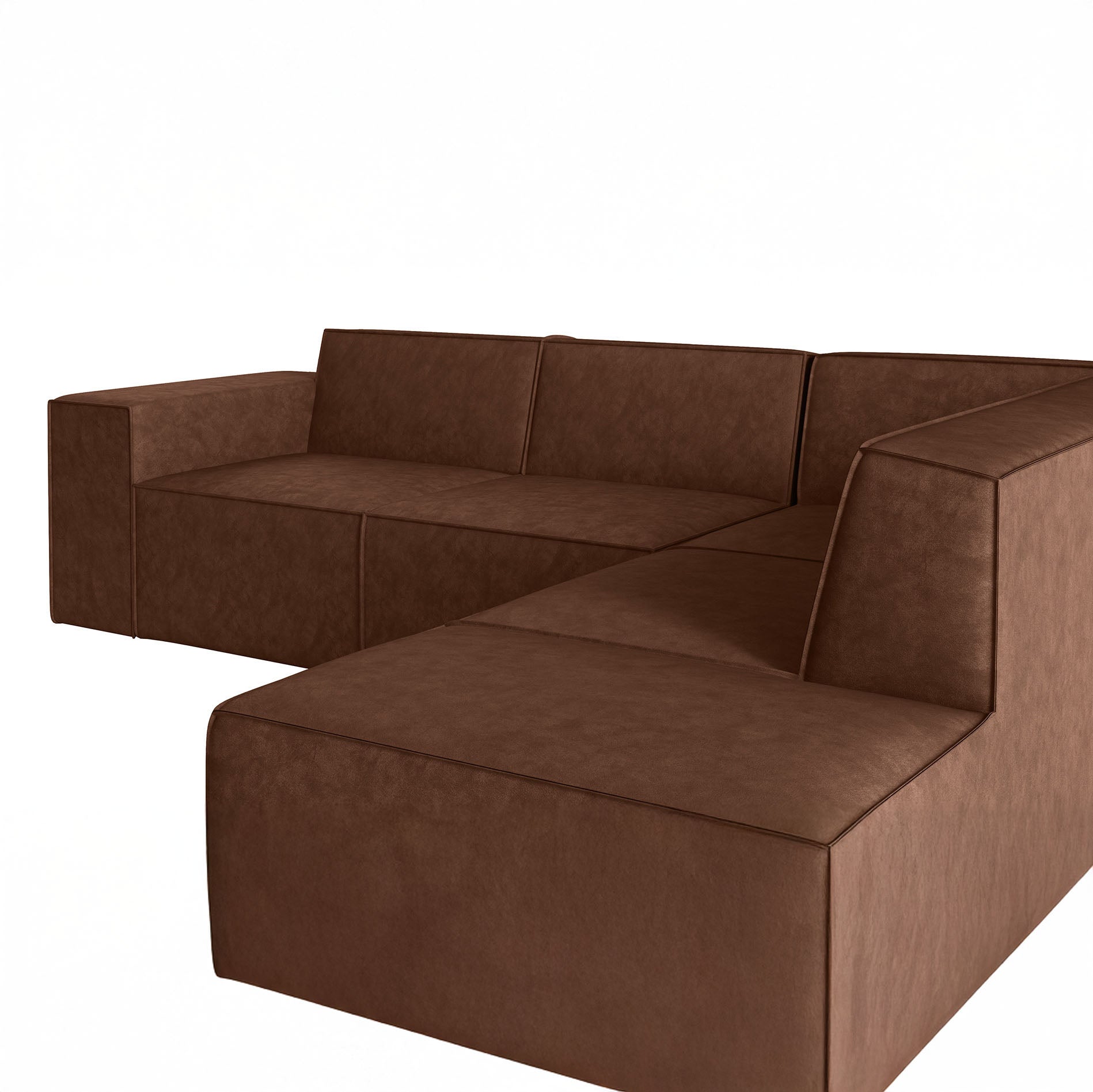 Monet - Hoekbank 4-zits met chaise longue - Kunstleer cognac - Rechts
