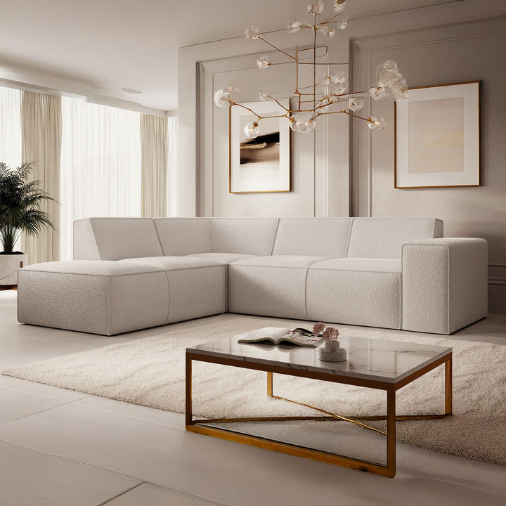 Monet - Hoekbank 4-zits met chaise longue - Teddystof beige - Links