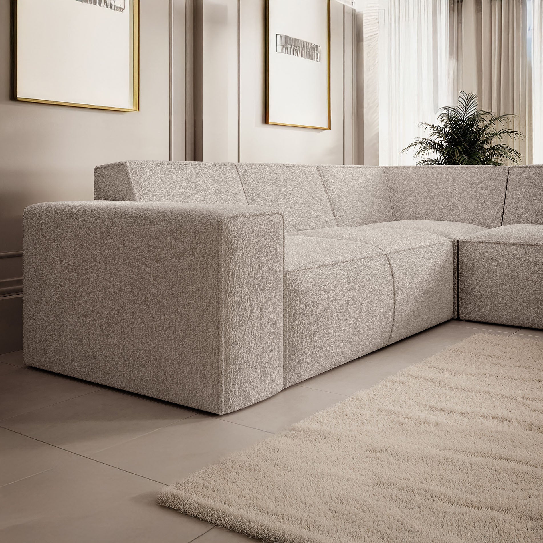 Monet - Hoekbank 4-zits met chaise longue - Teddystof beige - Rechts