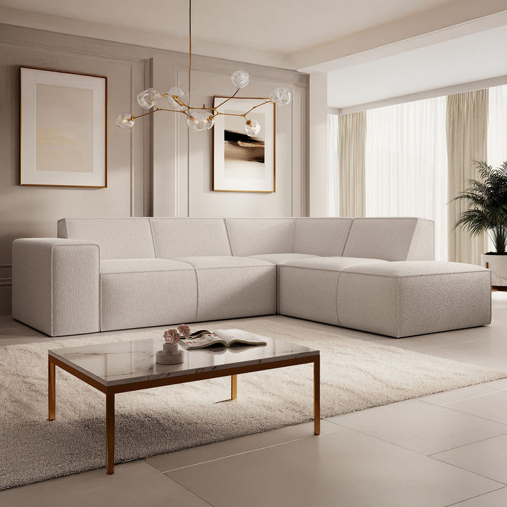 Monet - Hoekbank 4-zits met chaise longue - Teddystof beige - Rechts