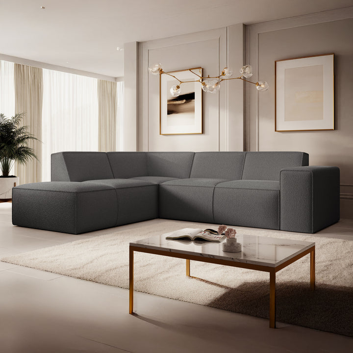 Monet - Hoekbank 4-zits met chaise longue - Teddystof grijs - Links