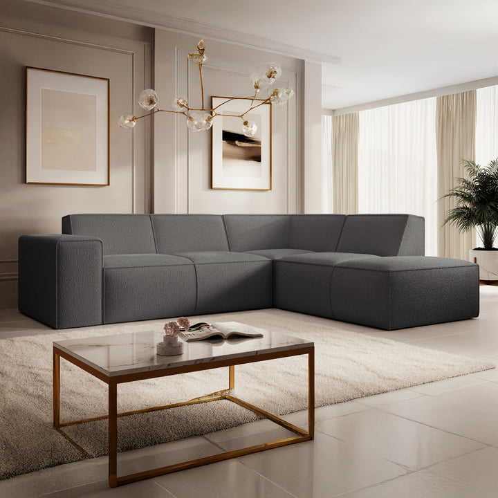 Monet - Hoekbank 4-zits met chaise longue - Teddystof grijs - Rechts