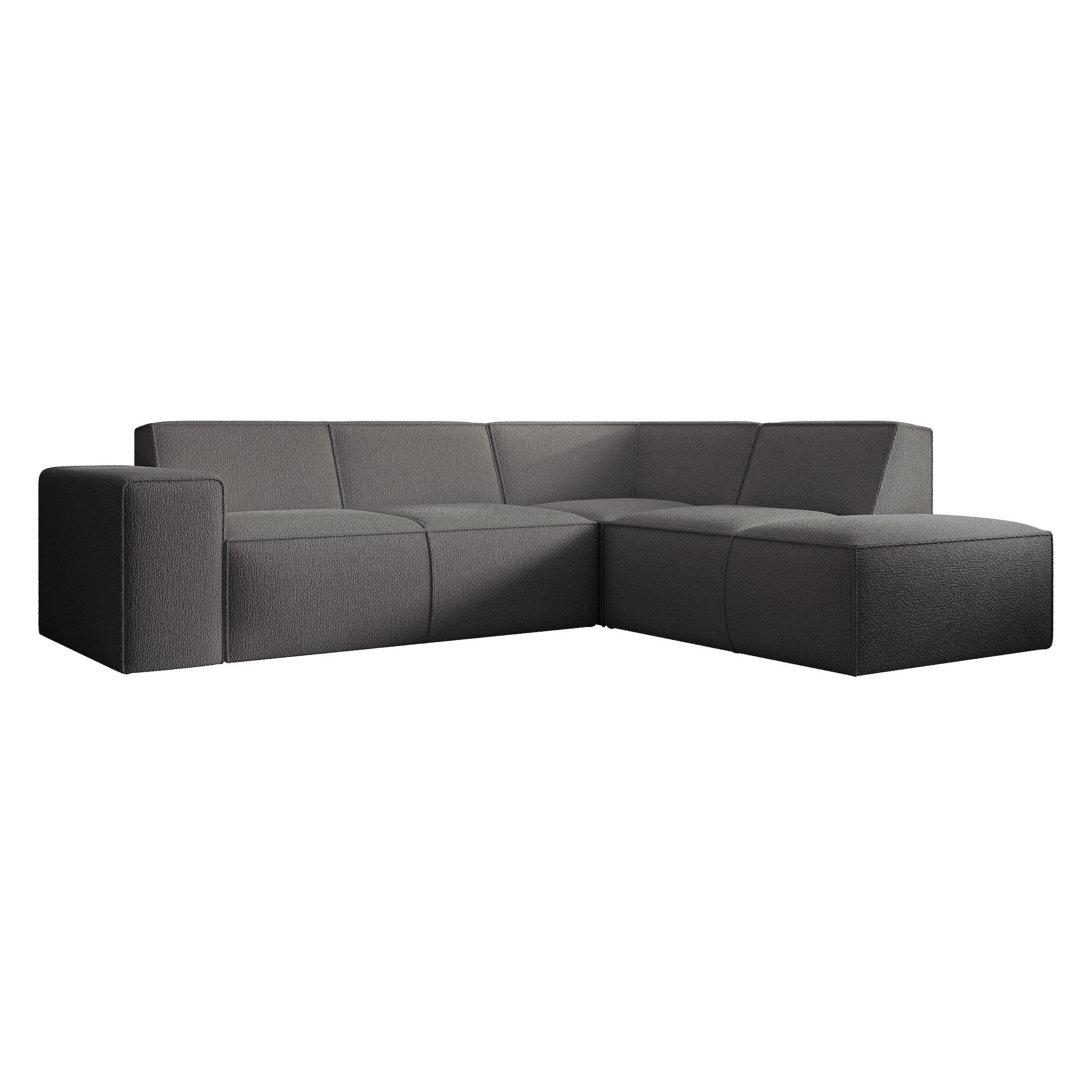 Monet - Hoekbank 4-zits met chaise longue - Teddystof grijs - Rechts