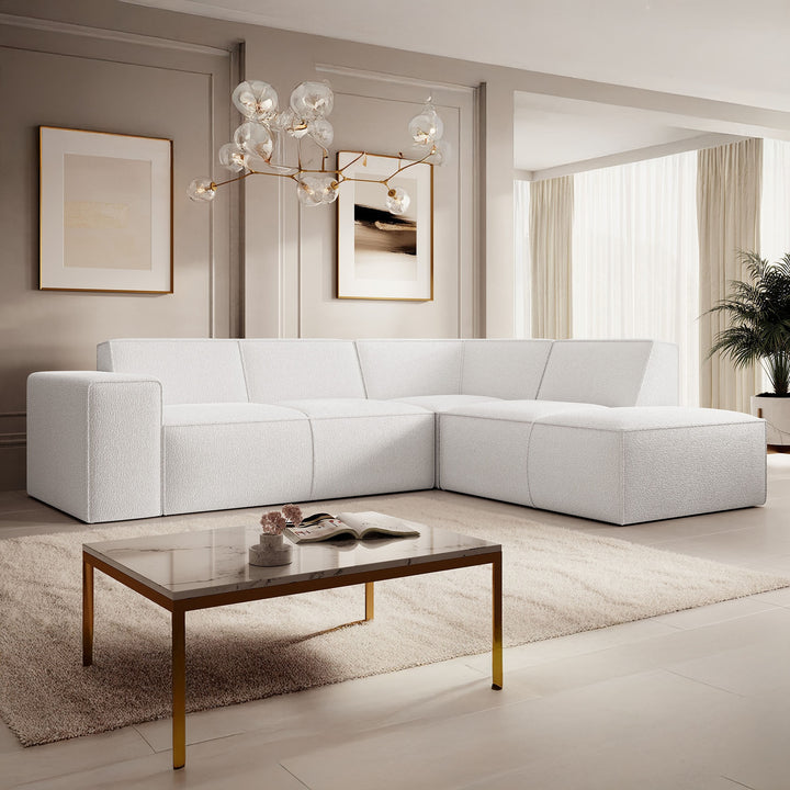 Monet - Hoekbank 4-zits met chaise longue - Teddystof wit - Rechts