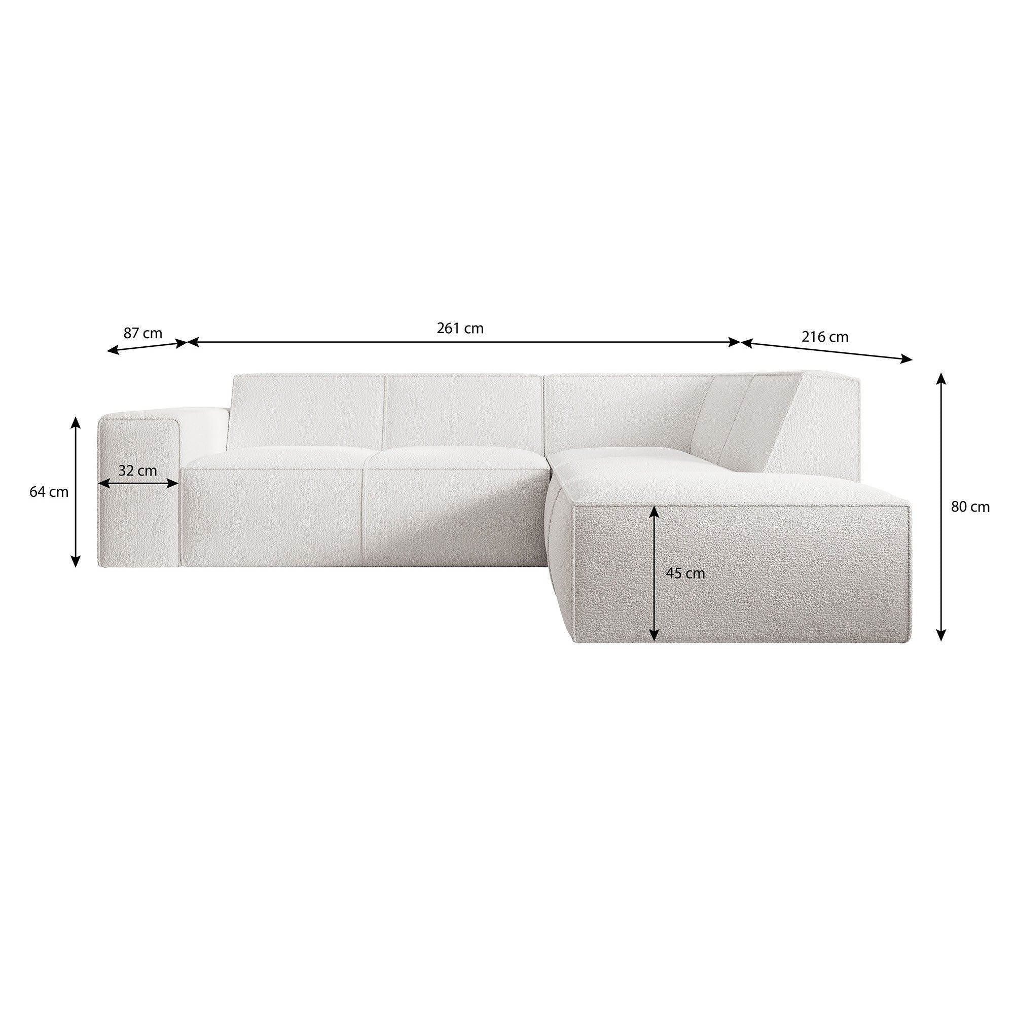 Monet - Hoekbank 4-zits met chaise longue - Teddystof wit - Rechts
