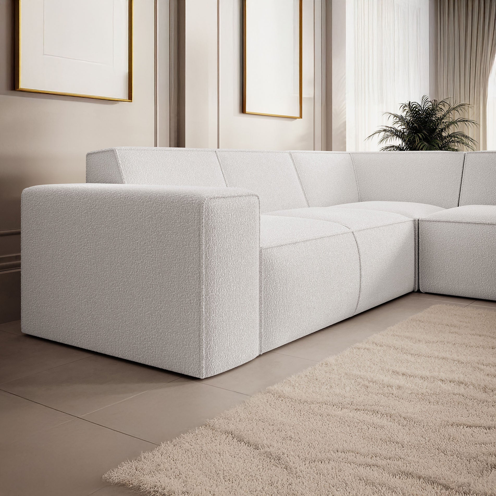 Monet - Hoekbank 4-zits met chaise longue - Teddystof wit - Rechts