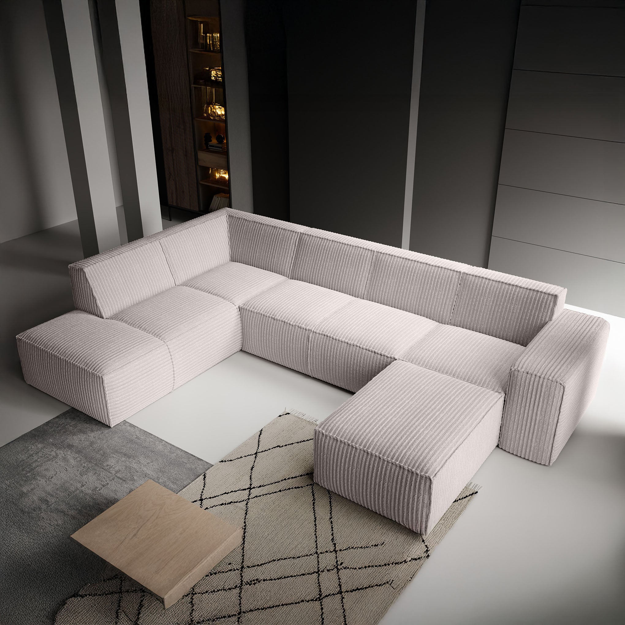 Monet XL - Hoekbank 5-zits met chaise longue - Fluffy ribstof beige - Rechts