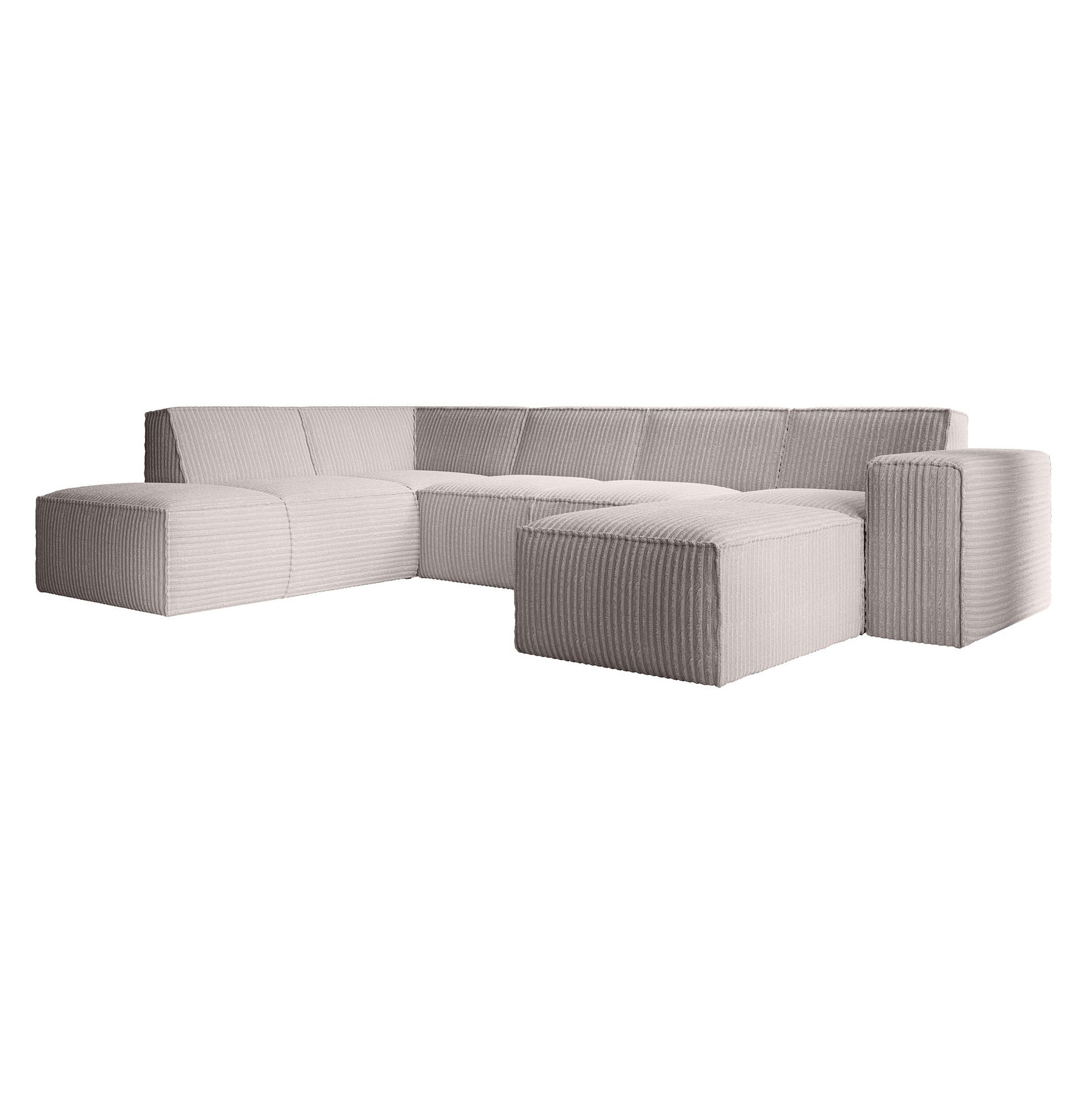 Monet XL - Hoekbank 5-zits met chaise longue - Fluffy ribstof beige - Rechts
