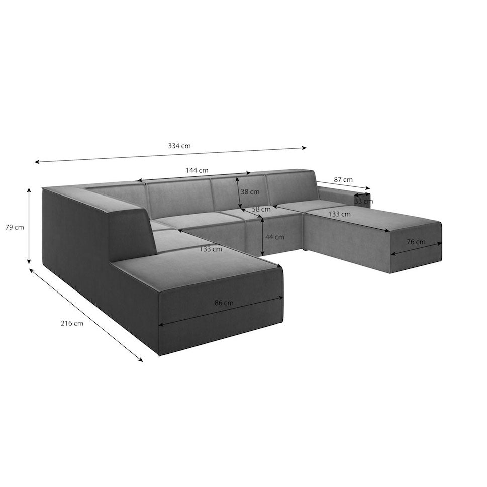 Monet XL - Hoekbank 5-zits met chaise longue - Fluffy ribstof beige - Rechts