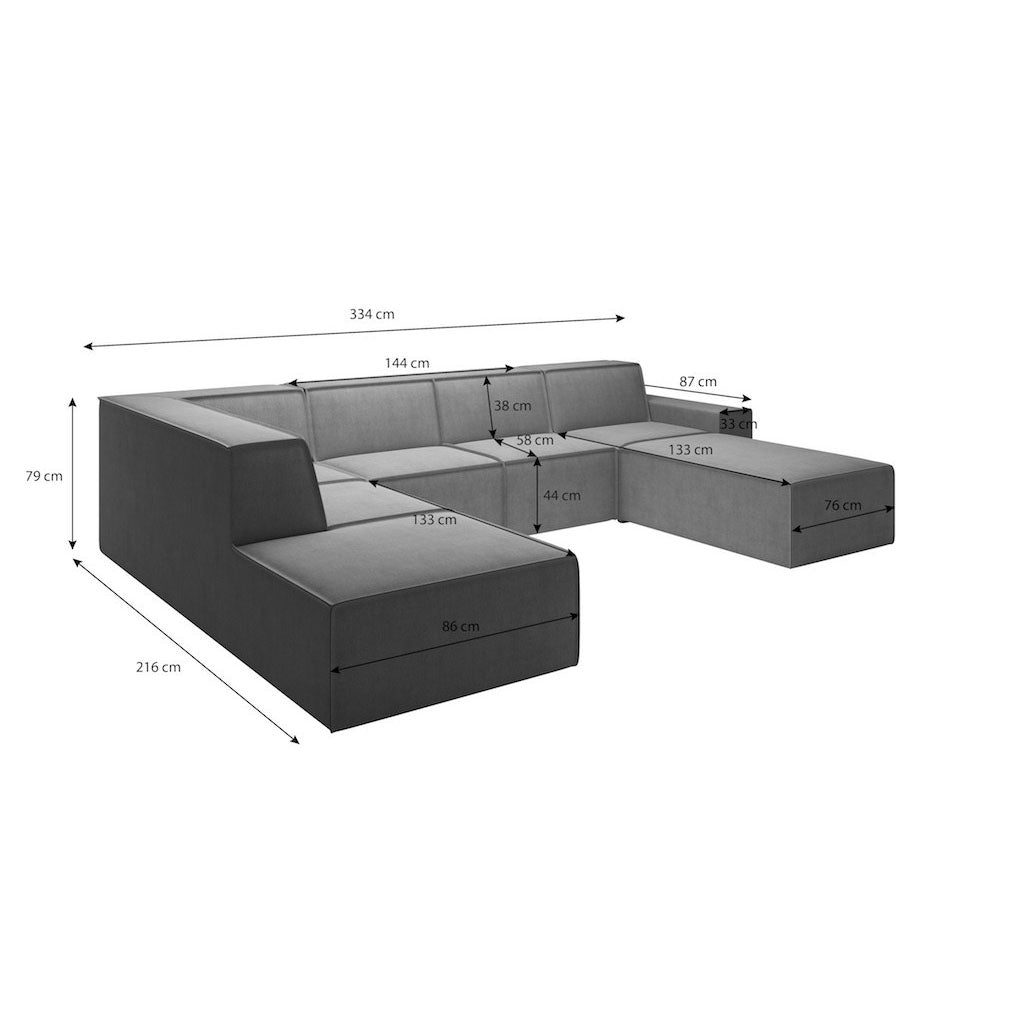 Monet XL - Hoekbank 5-zits met chaise longue - Fluffy ribstof grijs - Rechts
