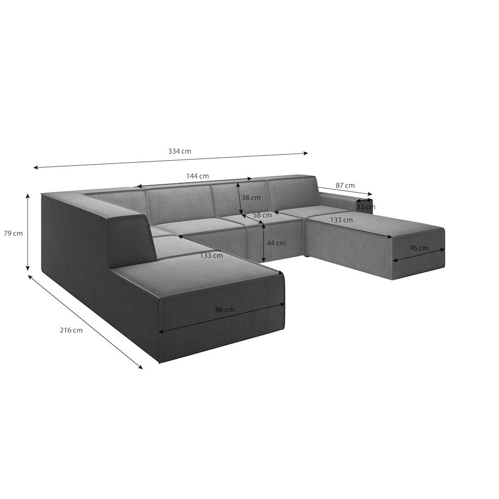 Monet XL - Hoekbank 5-zits met chaise longue - Kunstleer grijs - Rechts
