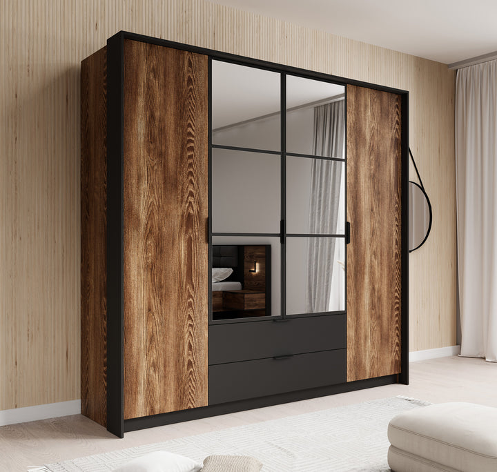 Mulvey - Kledingkast 4-deurs - Eiken/antraciet - 223x59x210 cm