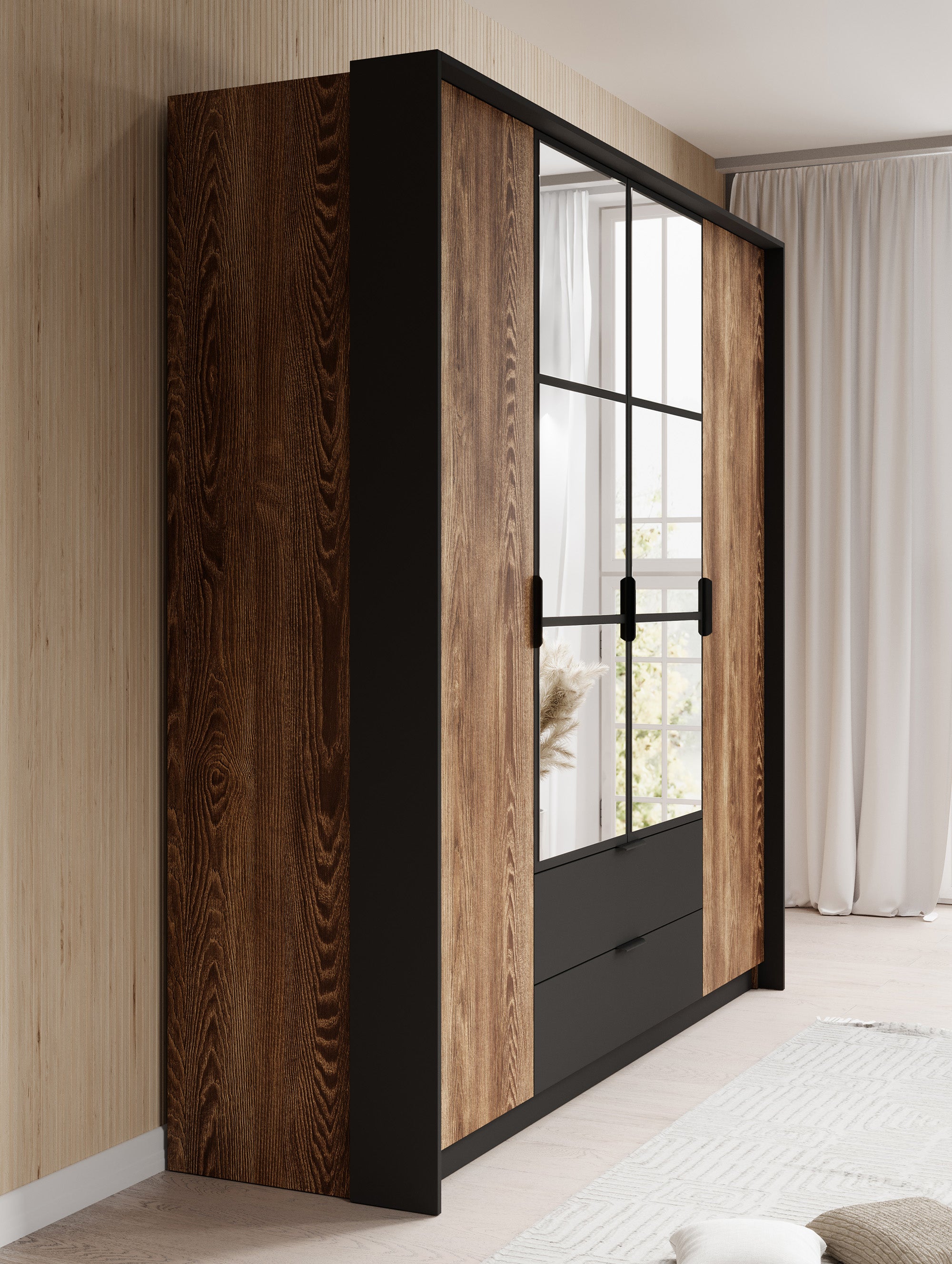 Mulvey - Kledingkast 4-deurs - Eiken/antraciet - 223x59x210 cm