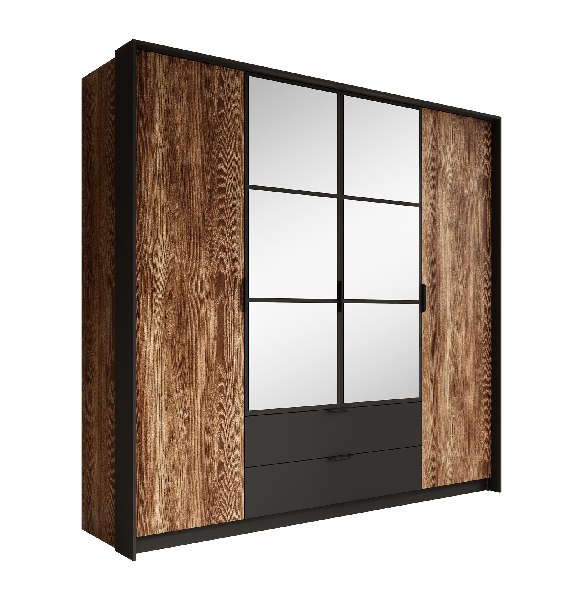 Mulvey - Kledingkast 4-deurs - Eiken/antraciet - 223x59x210 cm