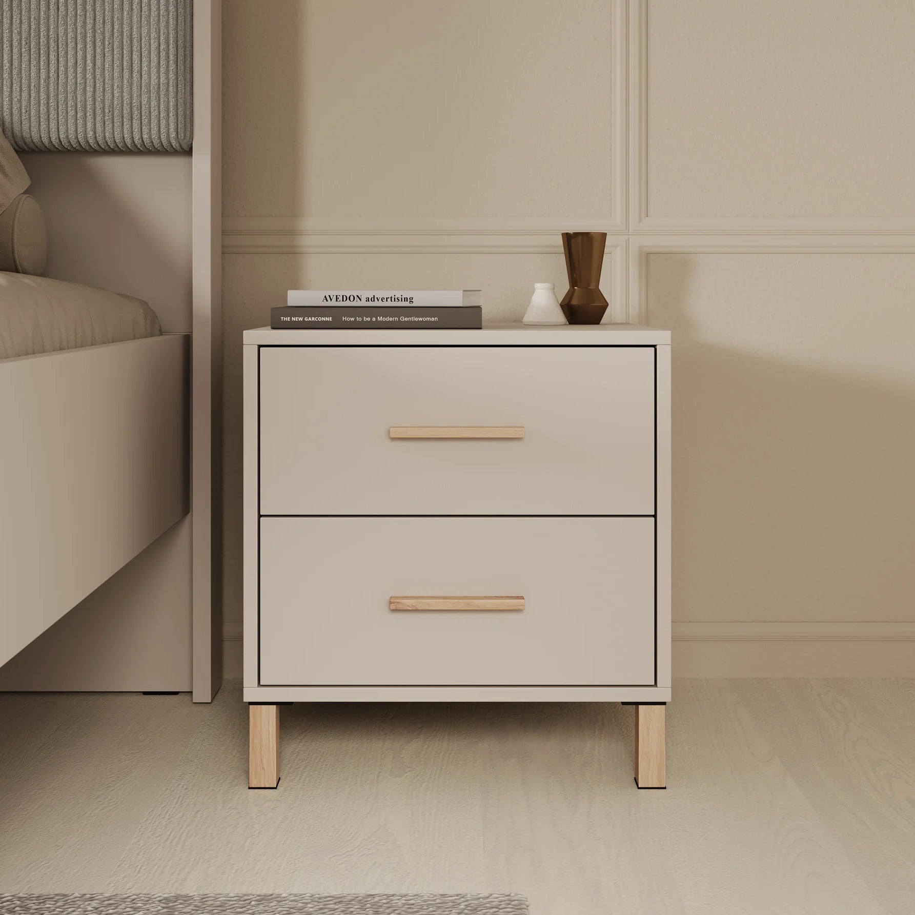 Bahia - Nachtkastje 2 lades - Beige - 48x40x52 cm