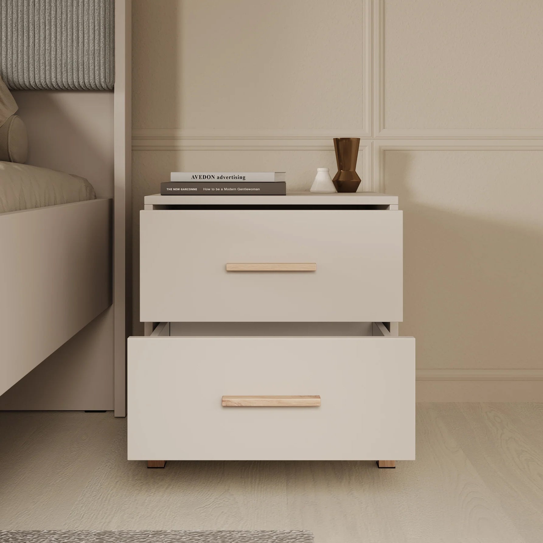 Bahia - Nachtkastje 2 lades - Beige - 48x40x52 cm