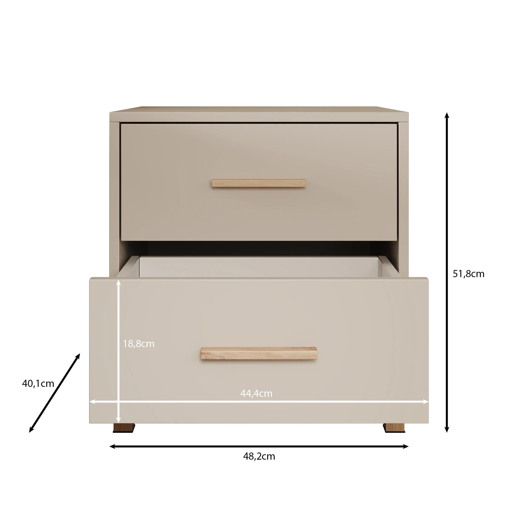Bahia - Nachtkastje 2 lades - Beige - 48x40x52 cm