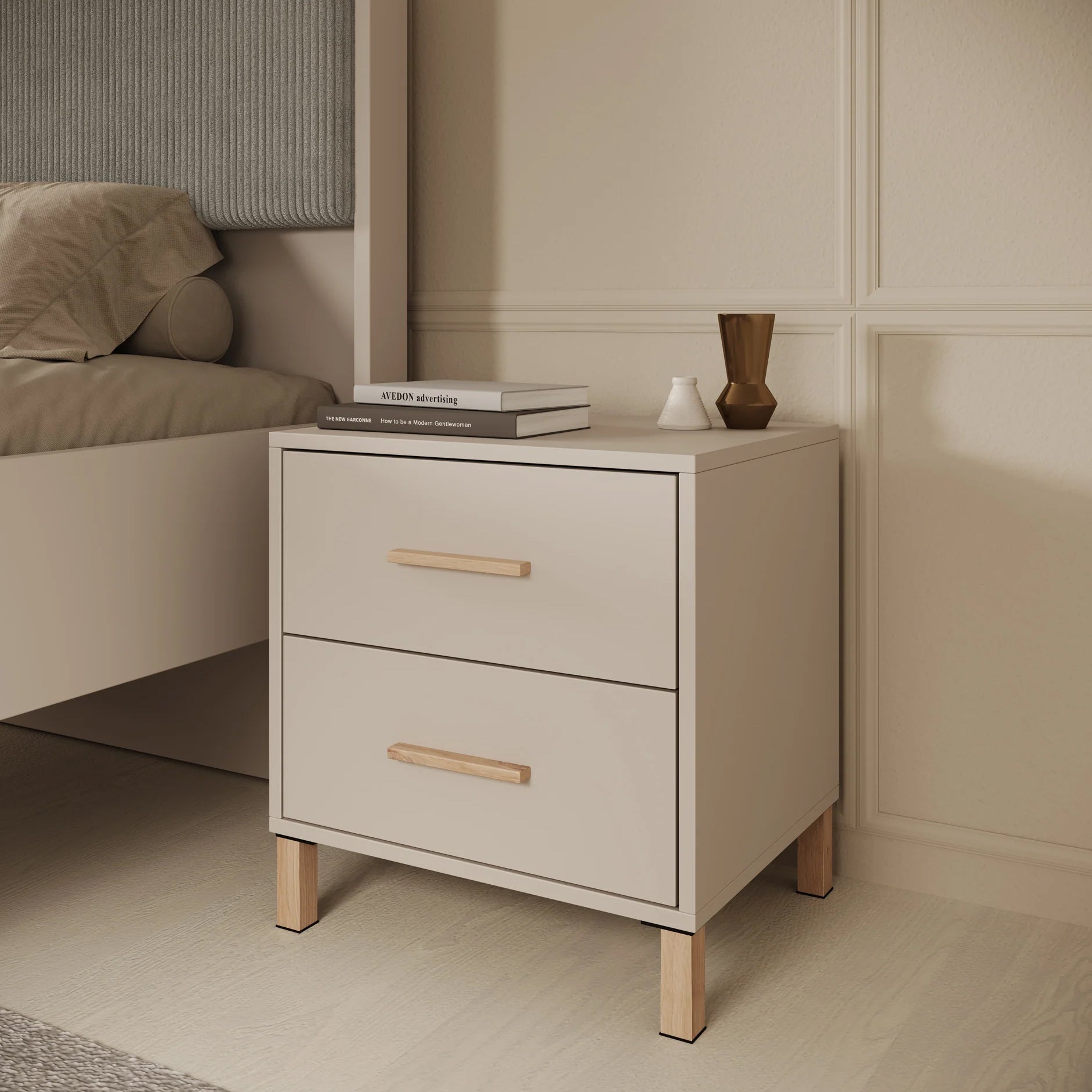 Bahia - Nachtkastje 2 lades - Beige - 48x40x52 cm