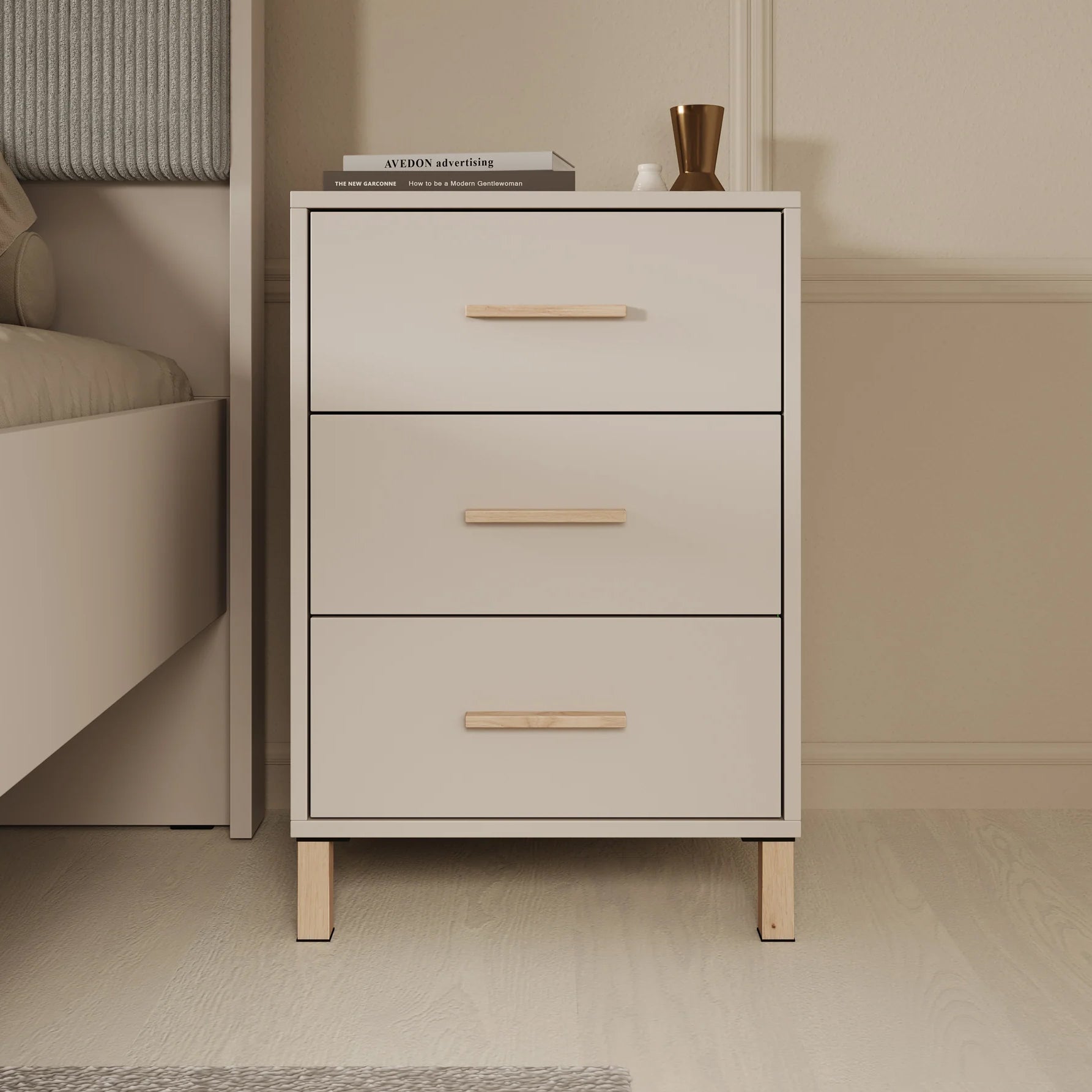 Bahia - Nachtkastje met 3 lades - Beige  - 48x40x52