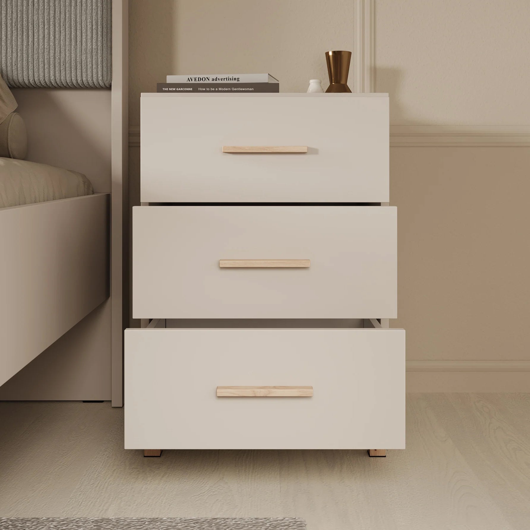 Bahia - Nachtkastje met 3 lades - Beige  - 48x40x52