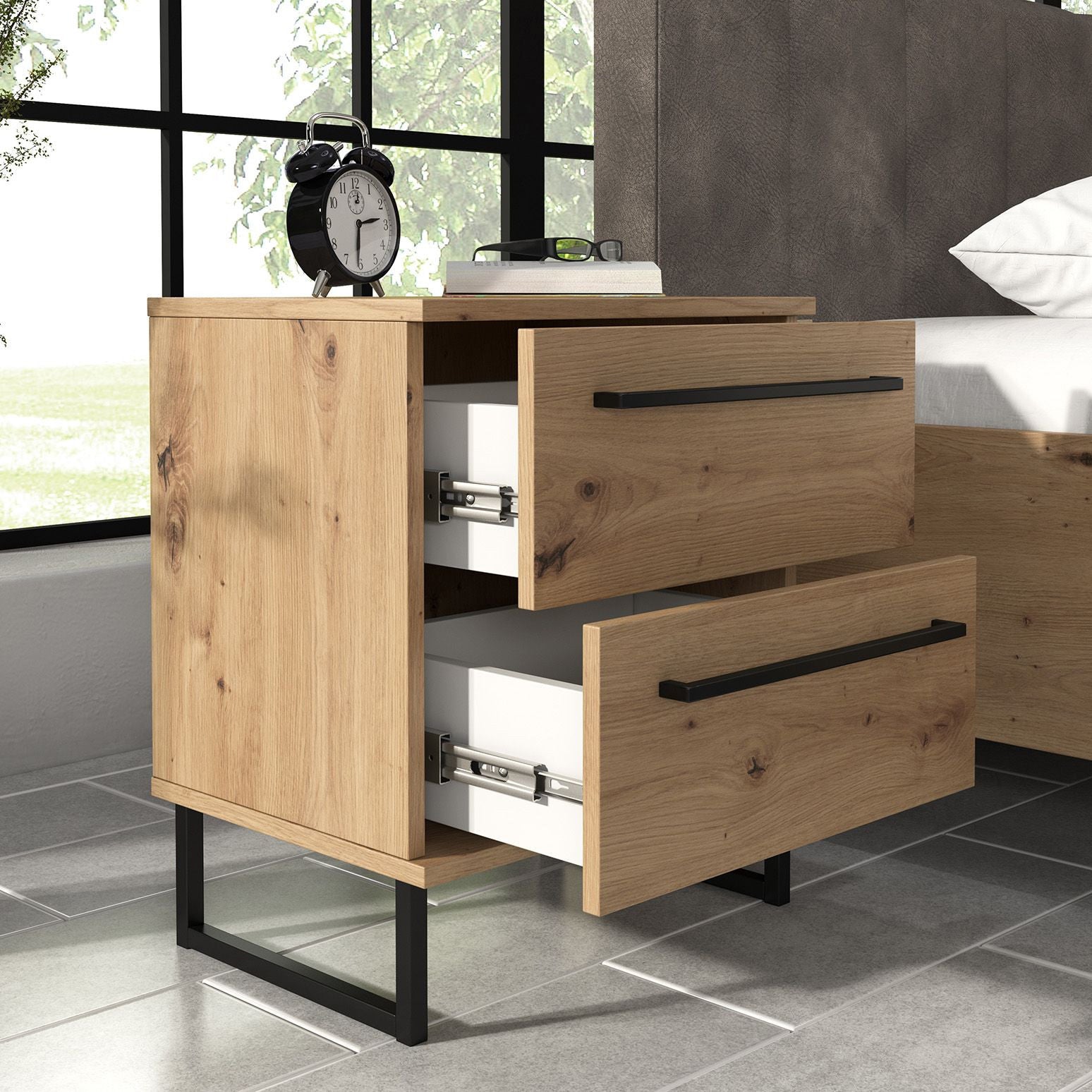 Slaapkamer Saturn - Eiken - Zwart - 160 - Groot