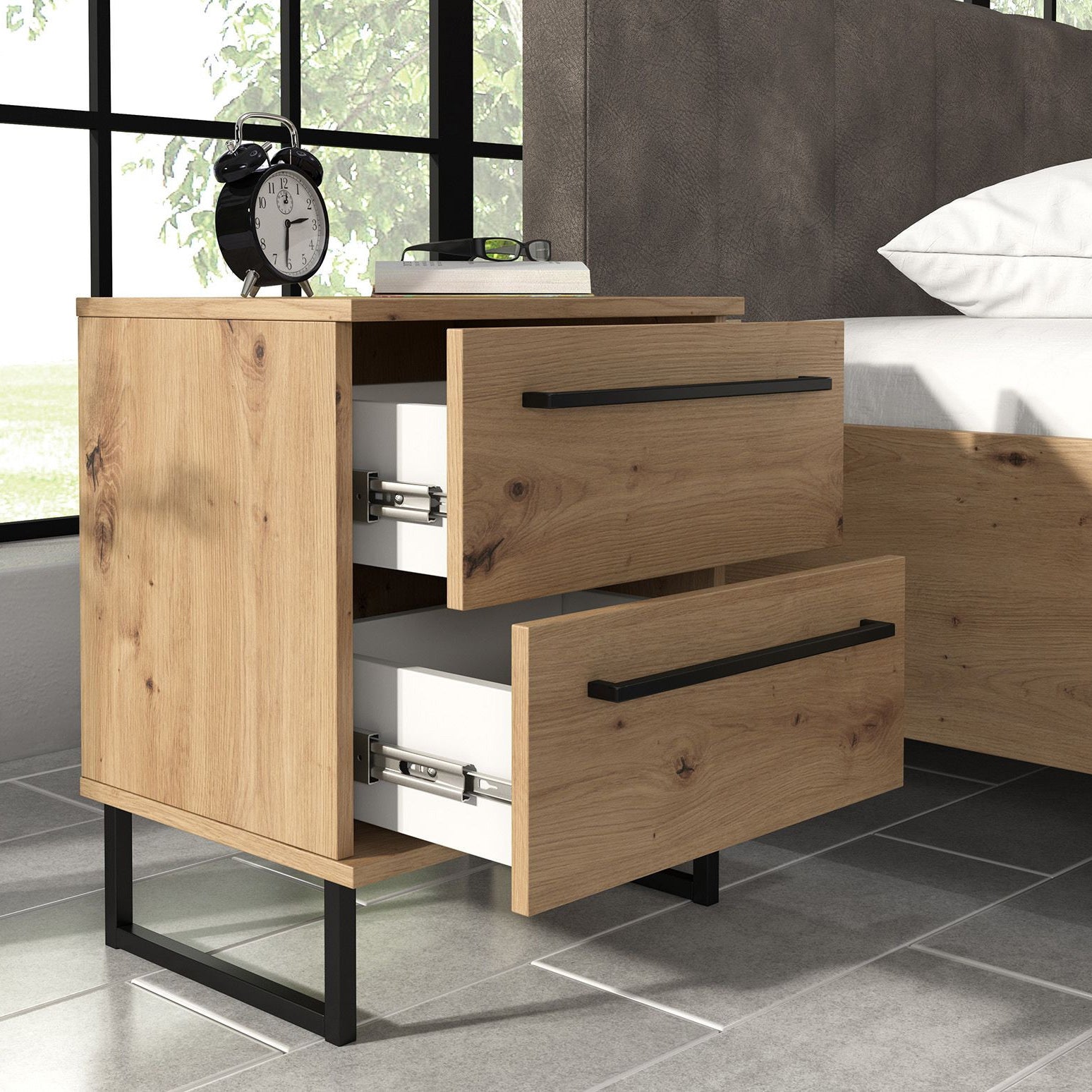 Slaapkamer Saturn - Eiken - Zwart - 180 - Groot