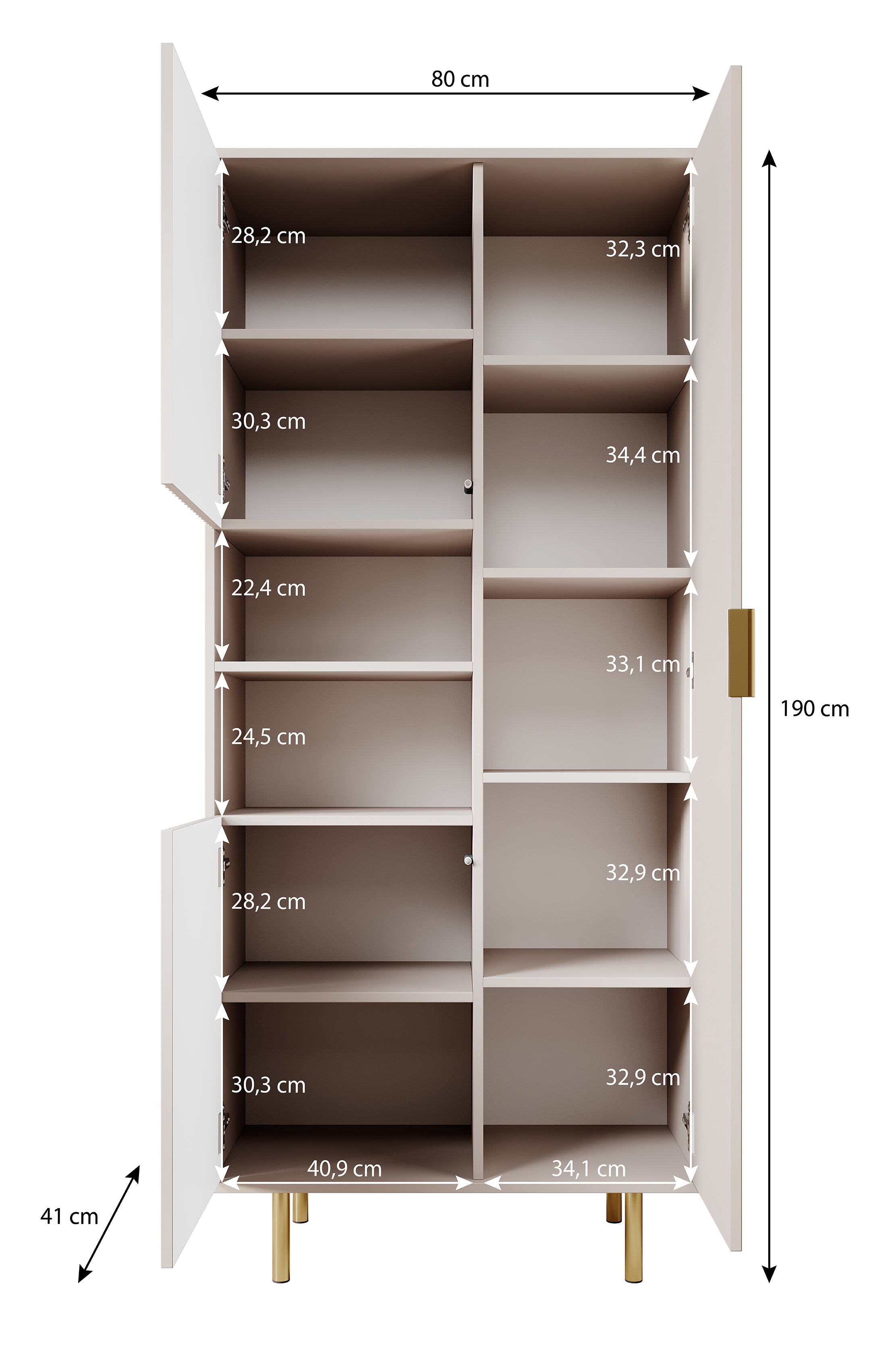 Nicola - Vitrinekast - Beige - 80x41x190 cm