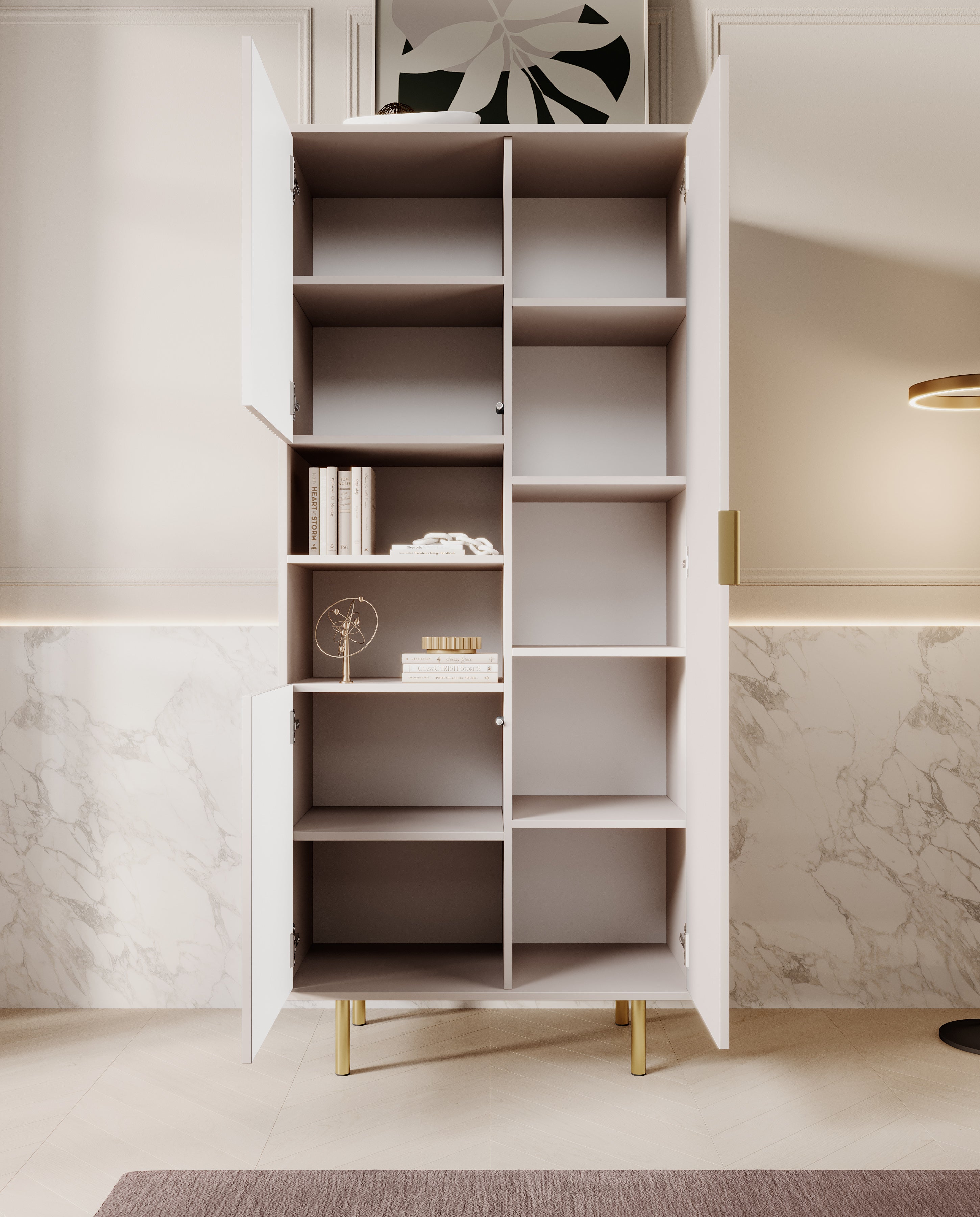 Nicola - Vitrinekast - Beige - 80x41x190 cm