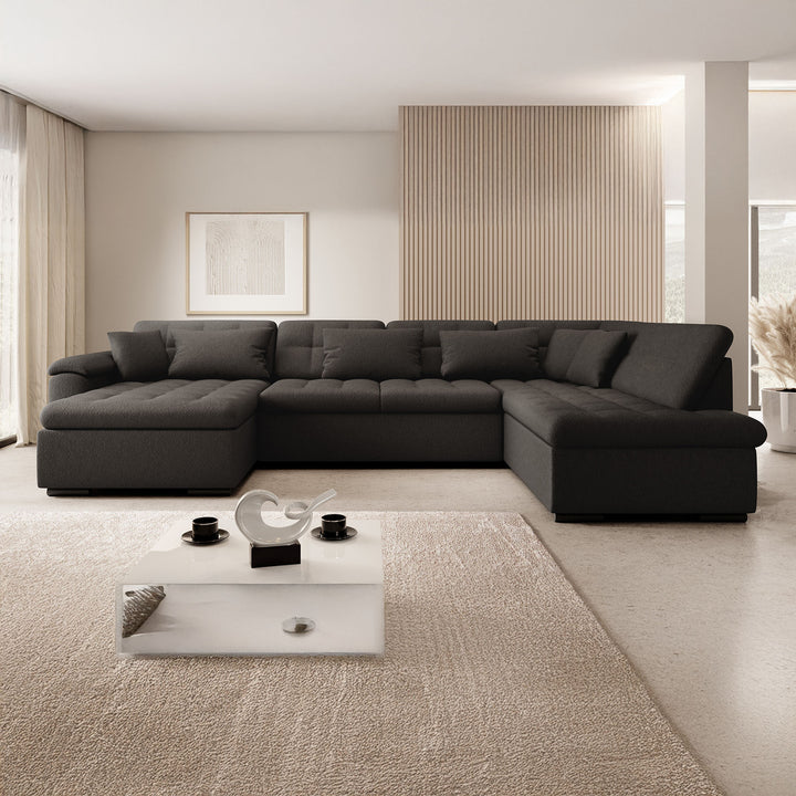 Nicoreta - Hoekbank 5-zits met chaise longue - Teddystof zwart - Links