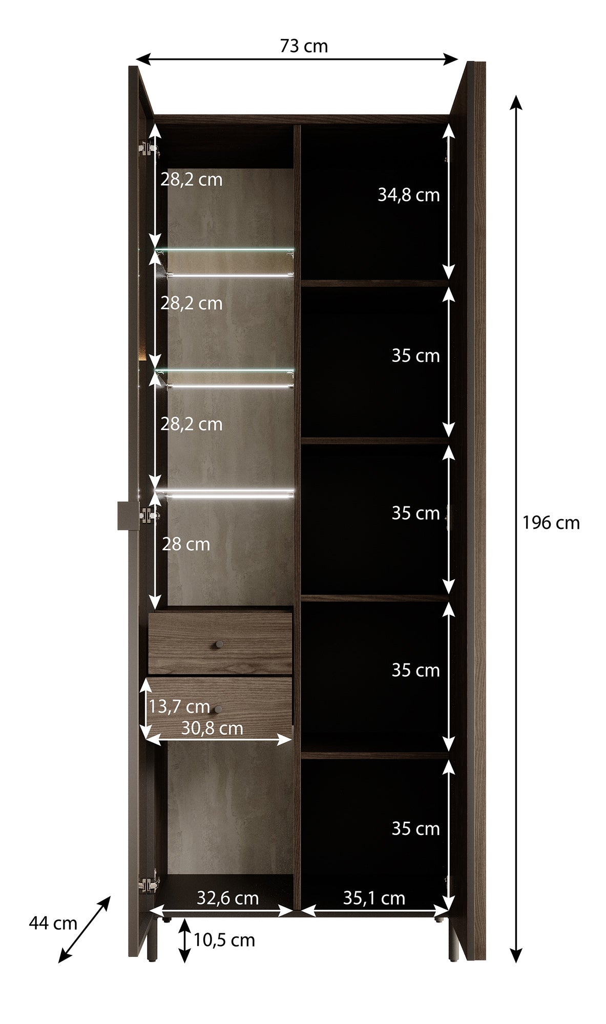 Paz - Vitrinekast - Donkerbruin - 73x44x196 cm