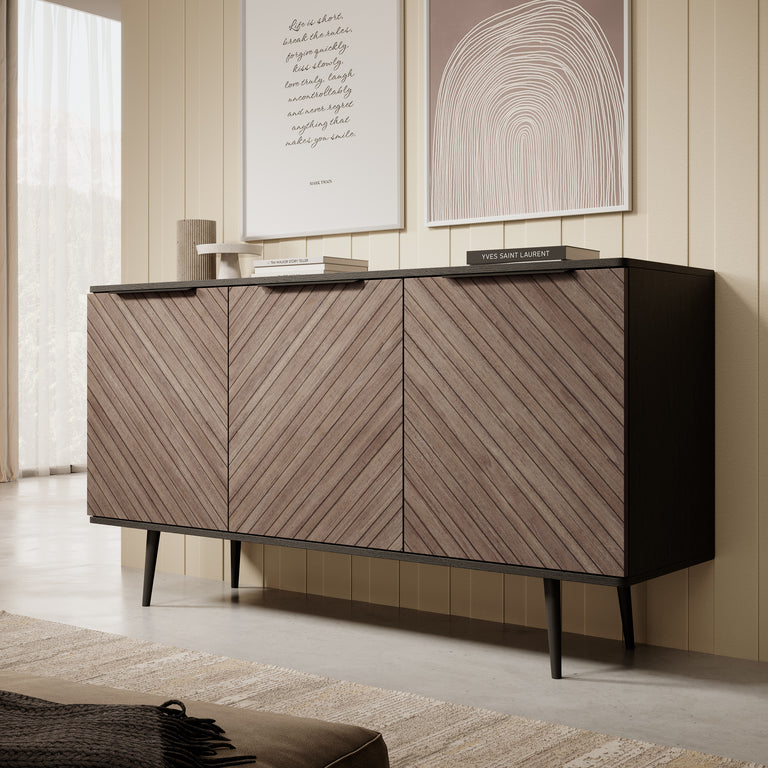 dressoir kast modern Dressoirs kast modern Design met Latten patroon zwart 154cm
