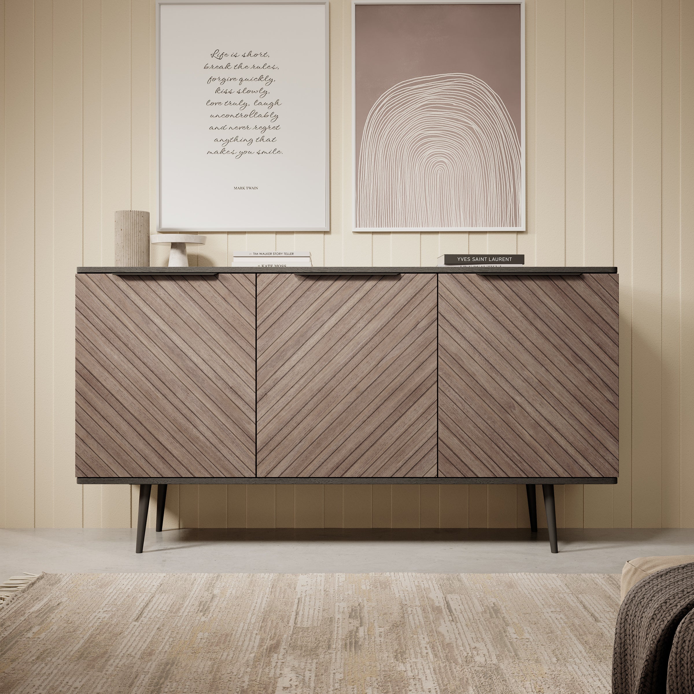 Pedro - Dressoir - Donker eiken/zwart - 150x41x80 cm