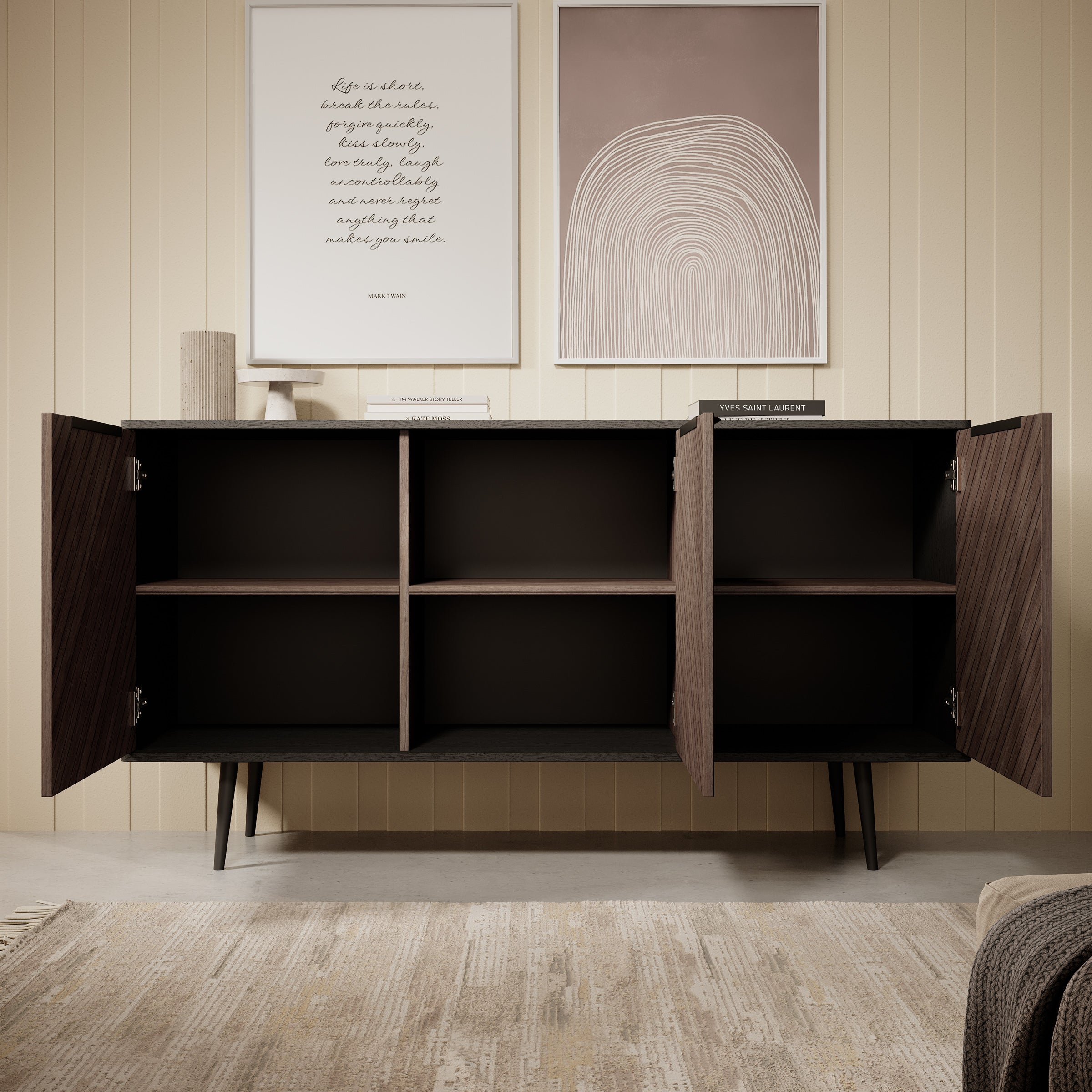 Pedro - Dressoir - Donker eiken/zwart - 150x41x80 cm