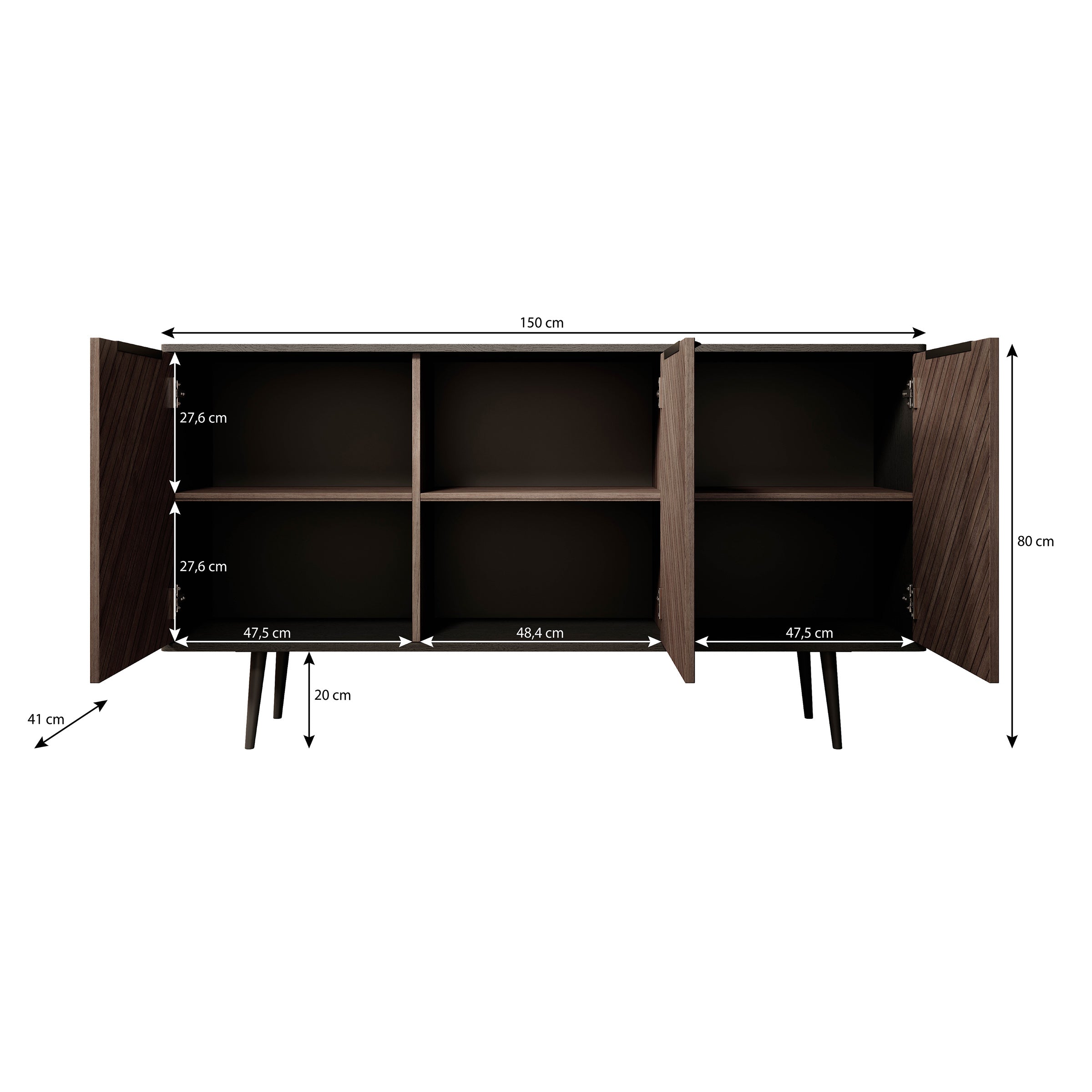 Pedro - Dressoir - Donker eiken/zwart - 150x41x80 cm