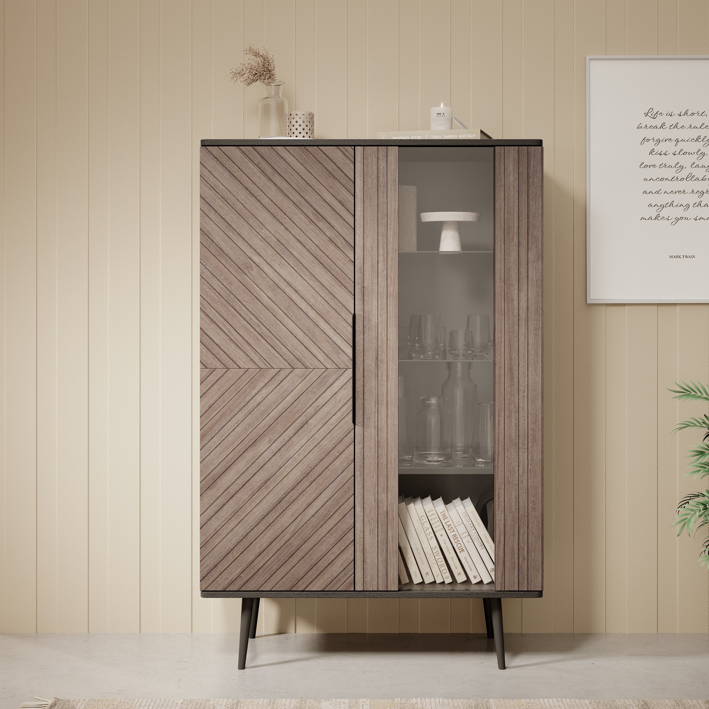Pedro - Vitrinekast - Donker eiken - 90x41x140 cm