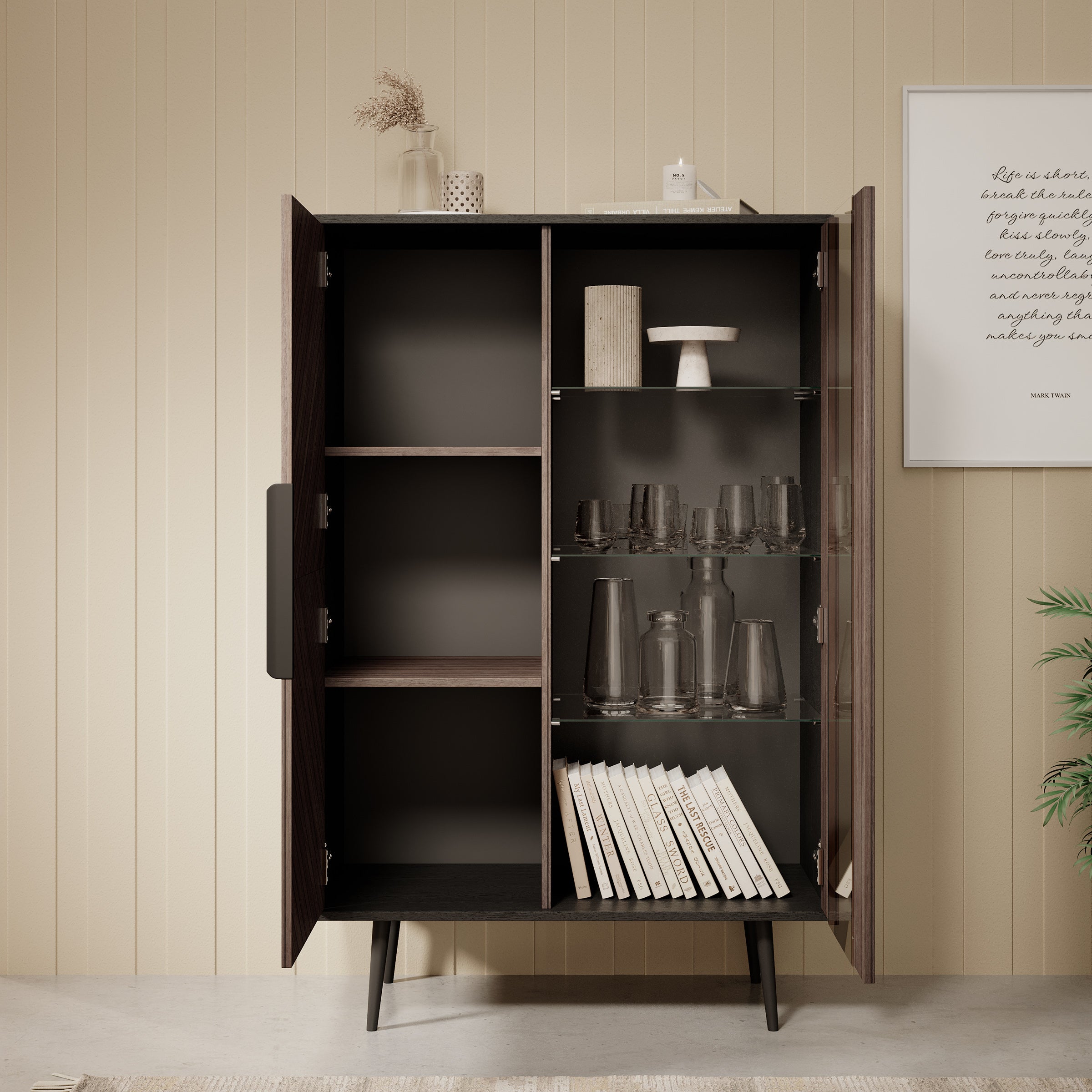 Pedro - Vitrinekast - Donker eiken - 90x41x140 cm