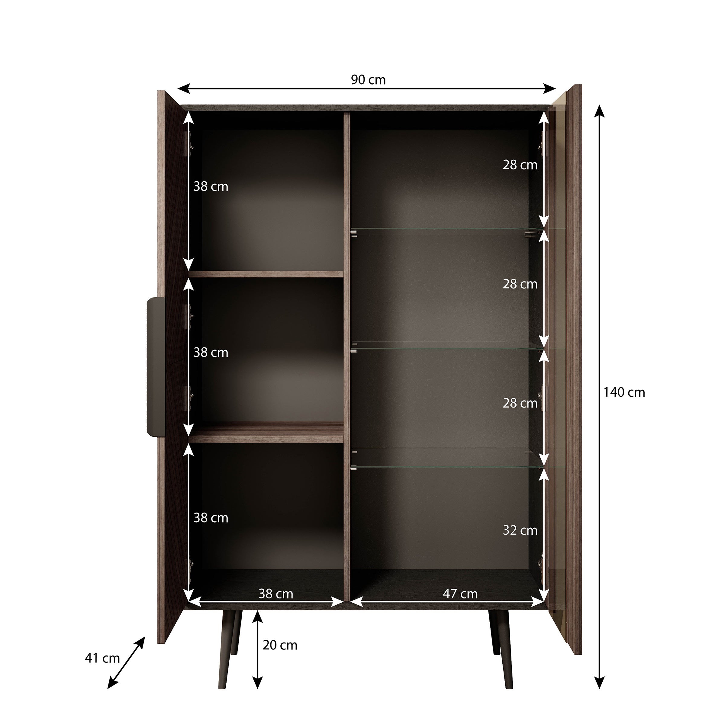 Pedro - Vitrinekast - Donker eiken - 90x41x140 cm