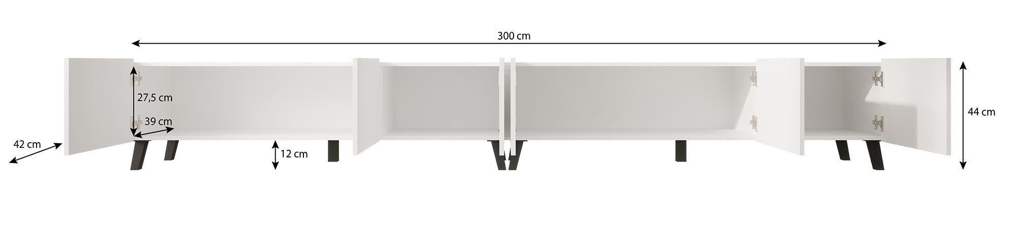 Pepinos 2 - TV-Meubel - Wit - 300 cm