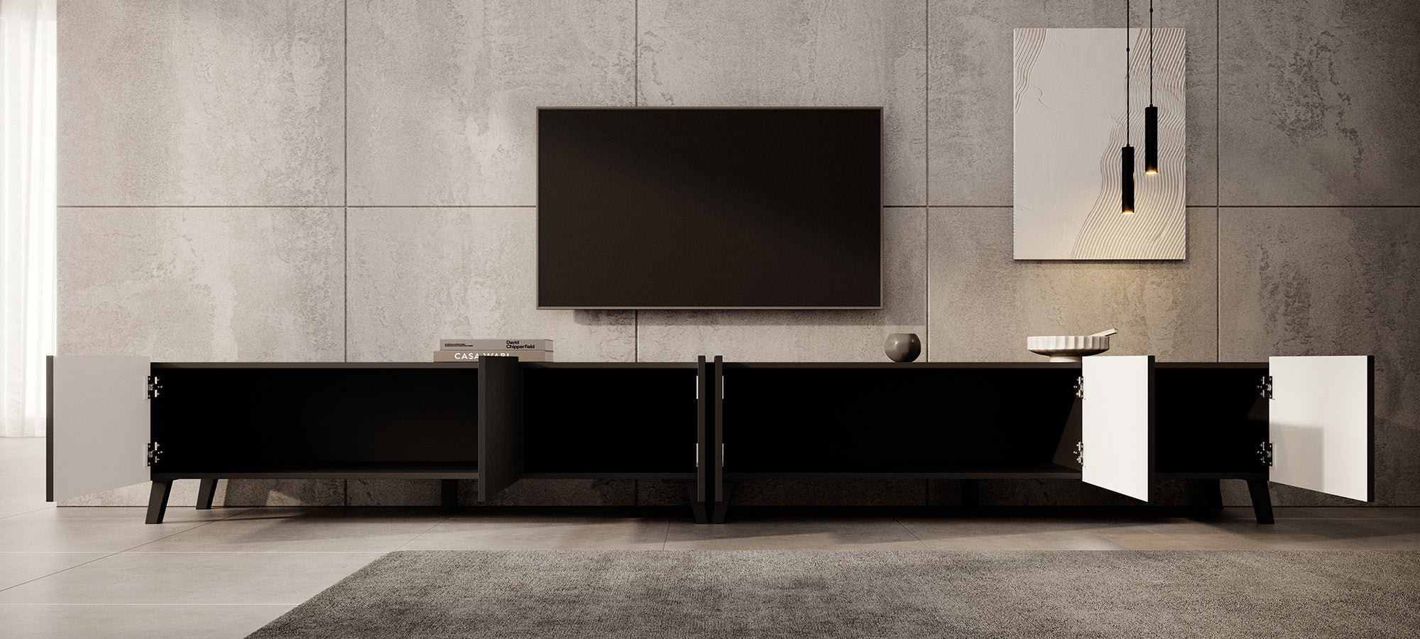 Pepinos 2 - TV-Meubel - Mat zwart - 300 cm