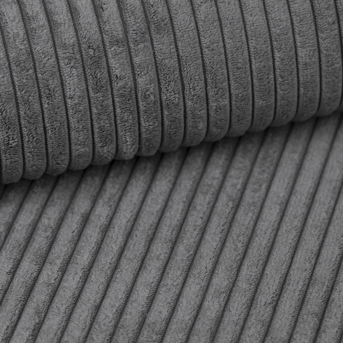 Nicoreta - Hoekbank 5-zits met chaise longue - Ribstof donkergrijs - Links