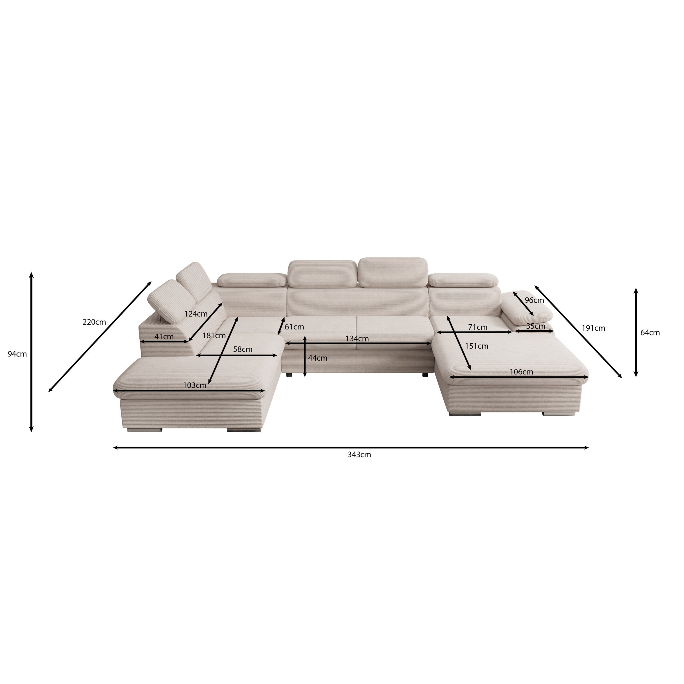 Cordoba XL - Hoekbank 5-zits met chaise longue - Stof beige - Rechts