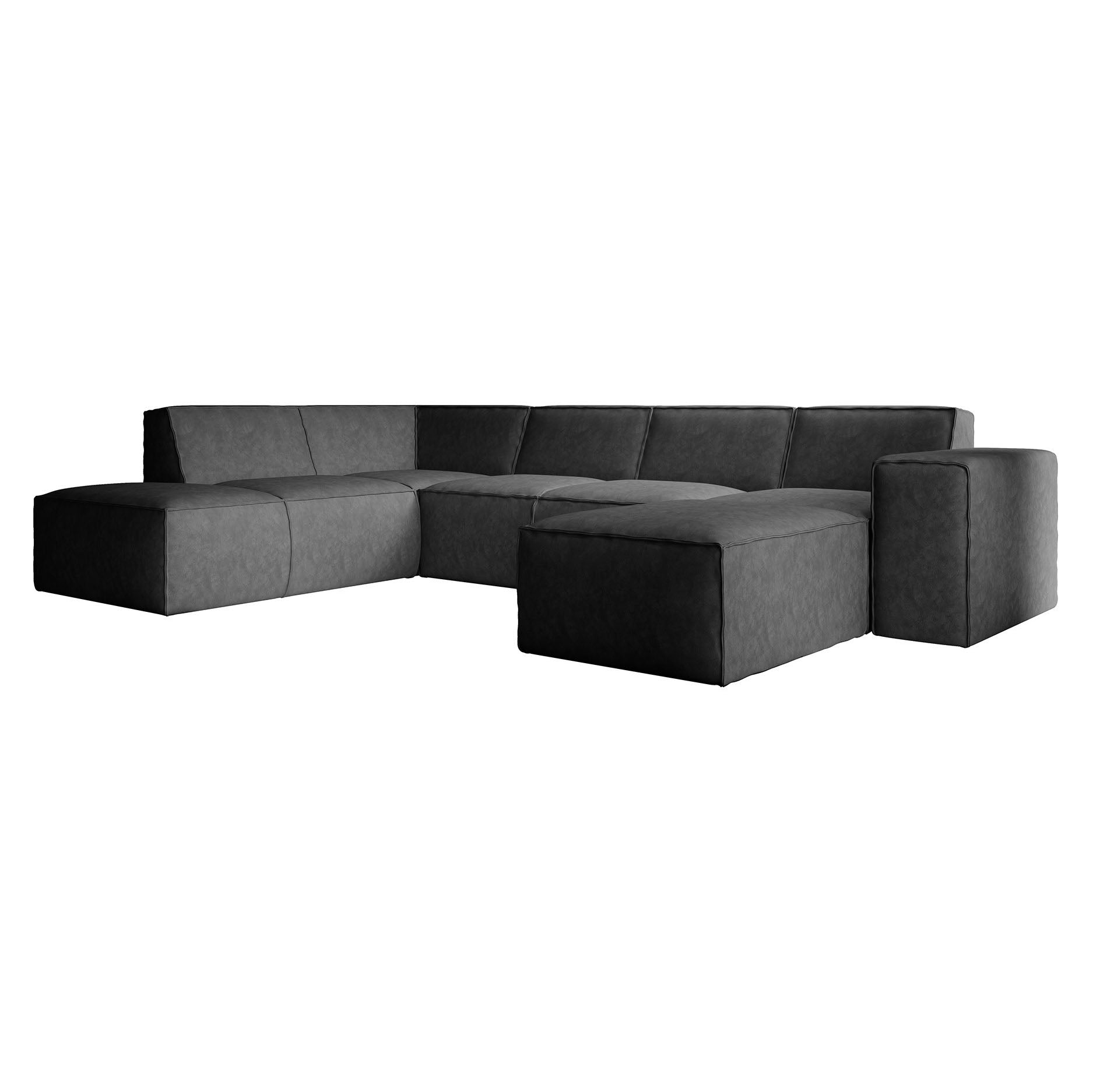 Monet XL - Hoekbank 5-zits met chaise longue - Kunstleer grijs - Rechts