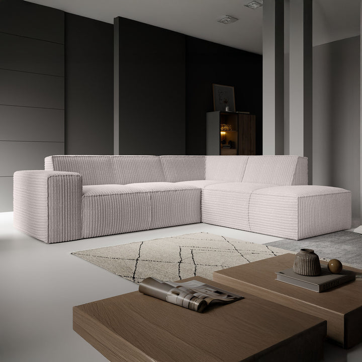 Monet - Hoekbank 4-zits met chaise longue - Fluffy ribstof beige - Rechts