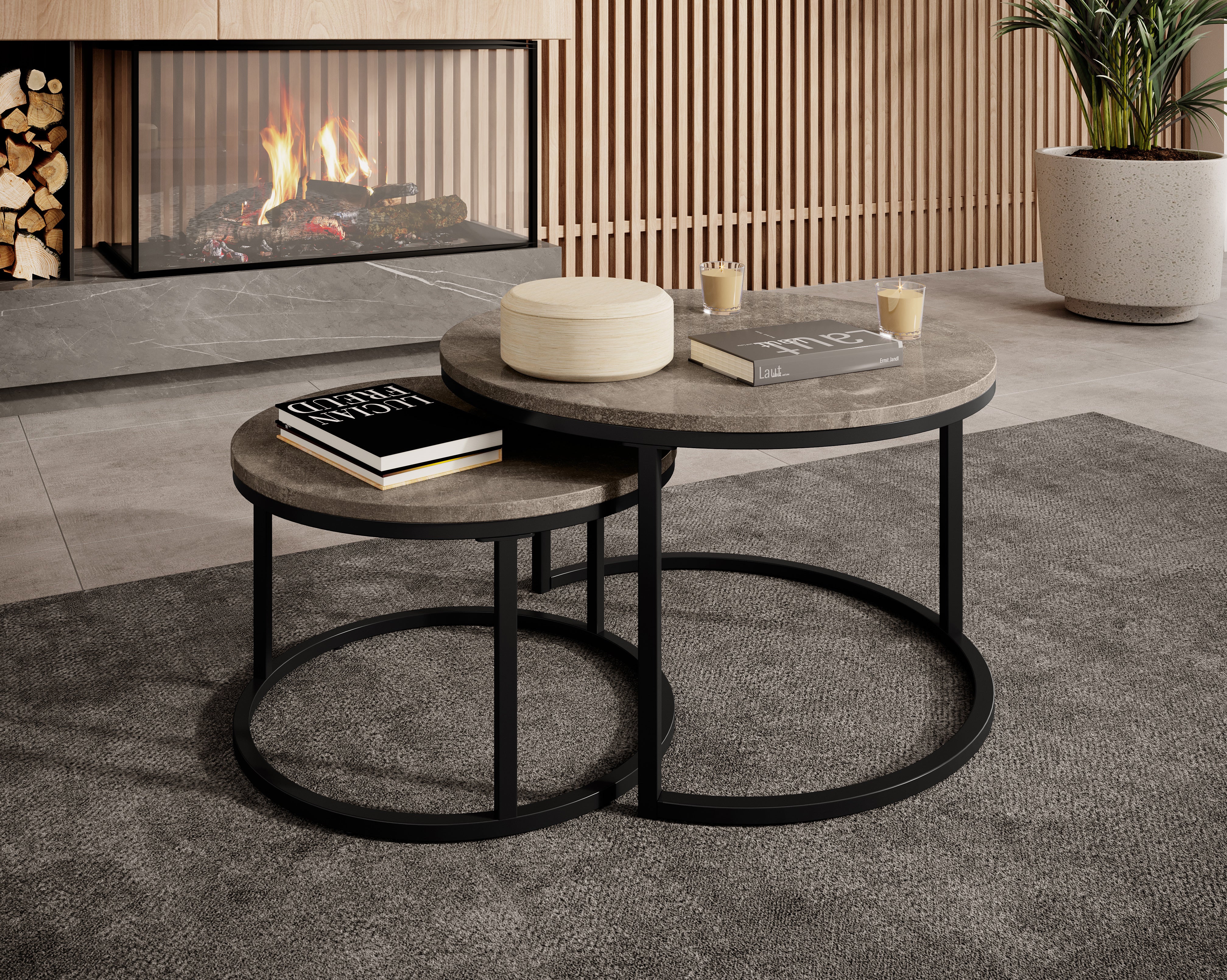 Rica - Salontafel set van 2 - Grijs marmerlook