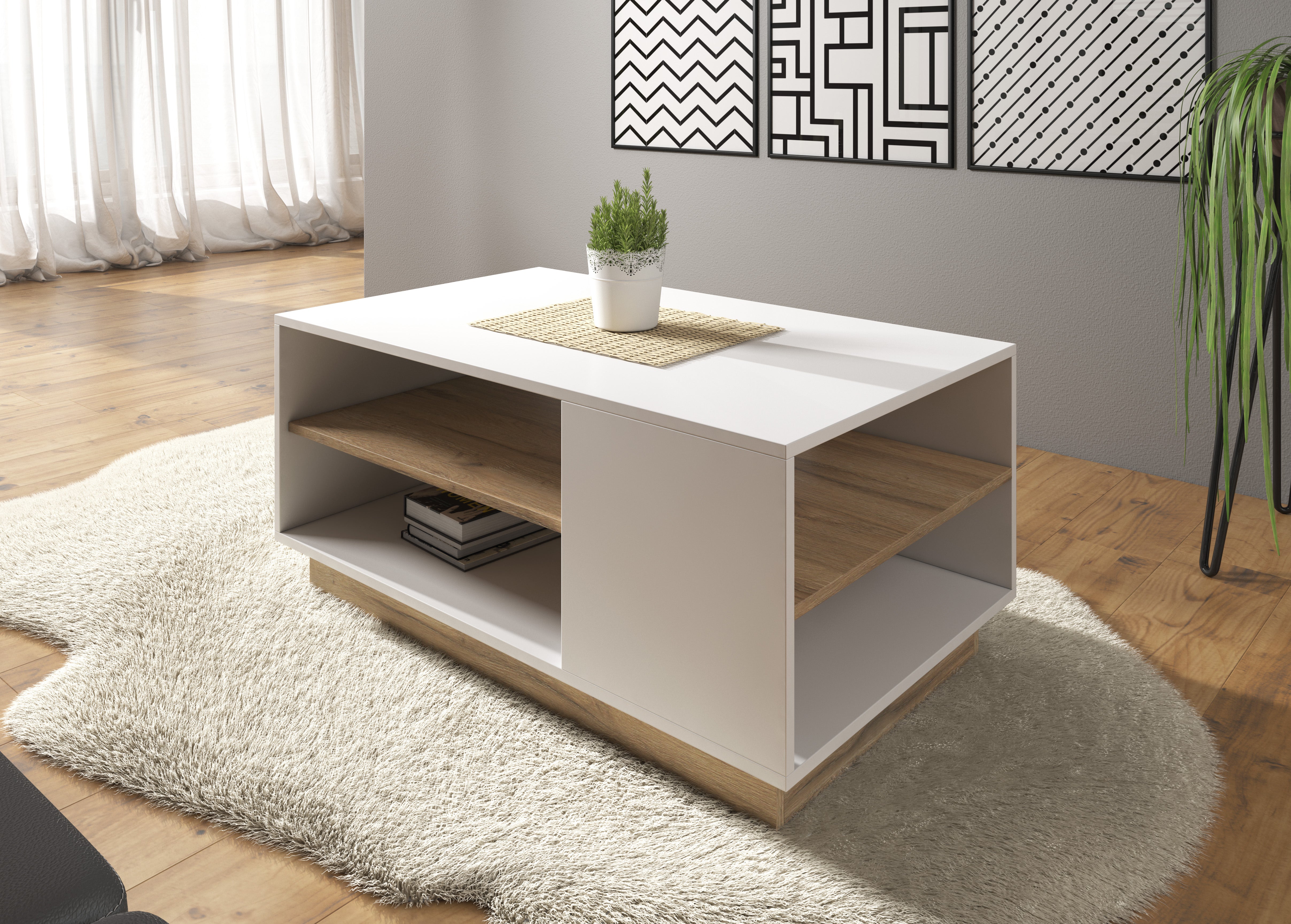 Ashley - Salontafel - Wit/eiken