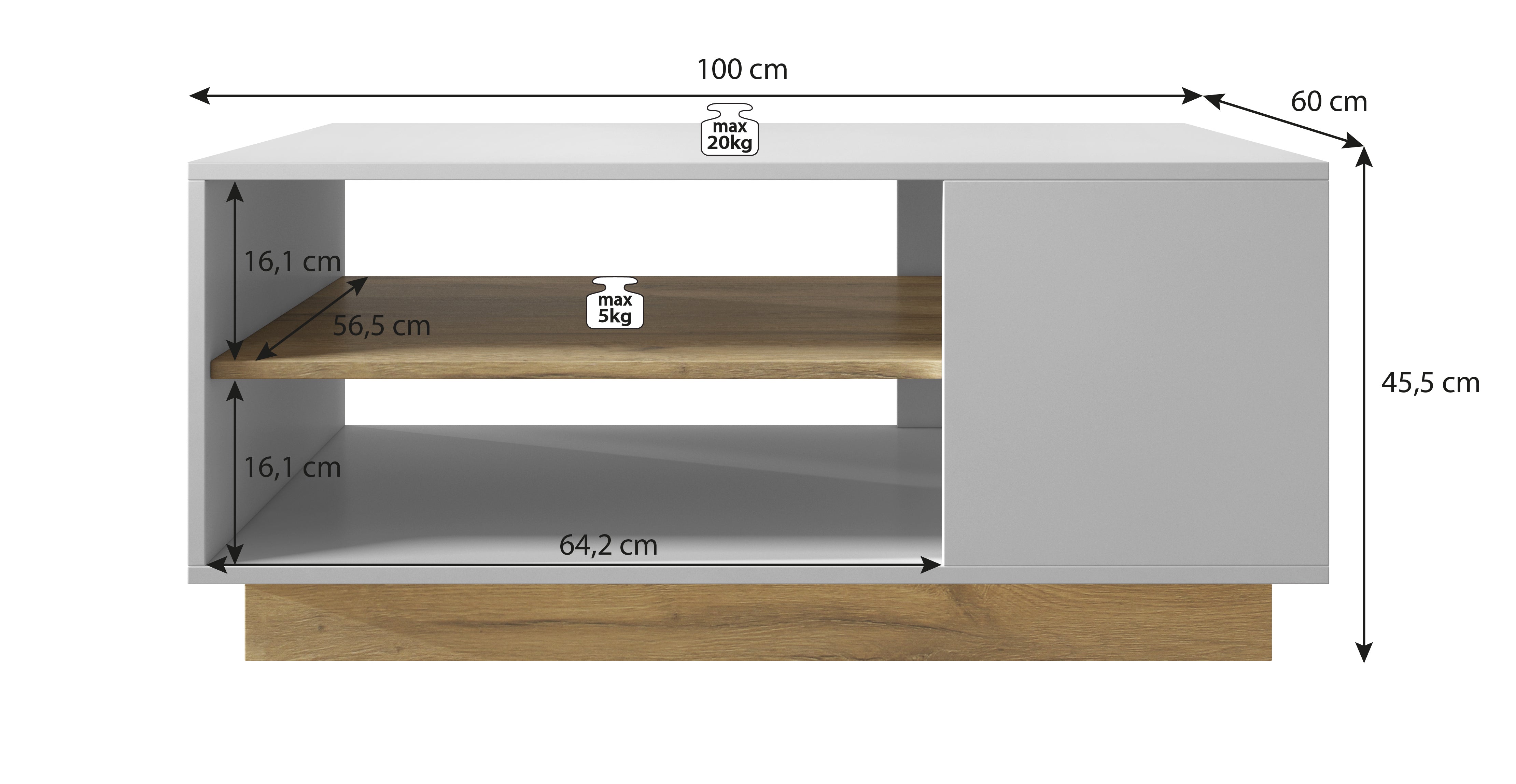 Ashley - Salontafel - Wit/eiken