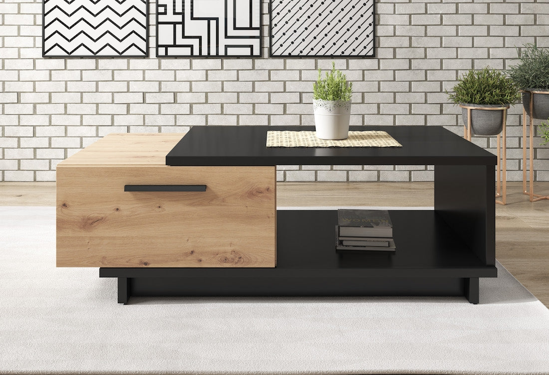 Incala - Salontafel 2 lades - Eiken/zwart