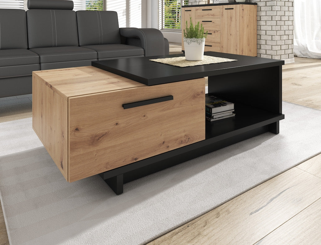 Incala - Salontafel 2 lades - Eiken/zwart