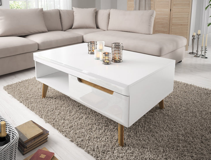 Nebraska - Salontafel 2 lades - Wit/eiken